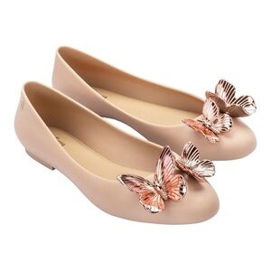 Melissa Doll 3D Roségold Butterflies Ballerina Flats Size 8